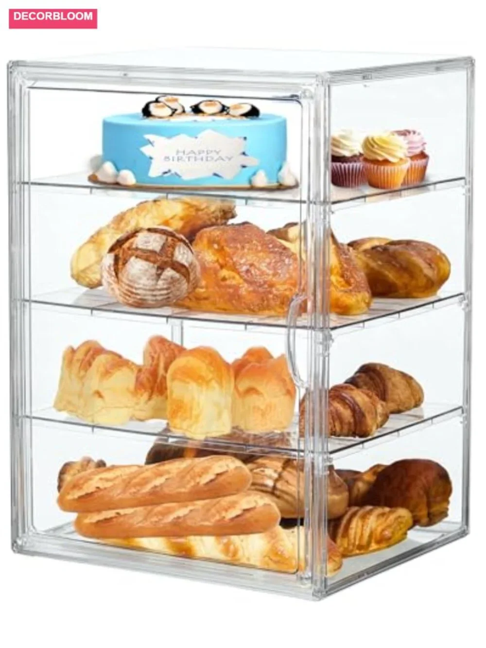 4-Layer Adjustable Large Bread Box with Airtight Clear Acrylic Storage
